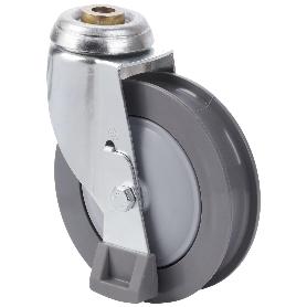 RUEDA GIRATORA AGUJERO M12 C/PATAS 20MM125-MEB POLIUR.GRIS ACANALADA BOLAS