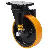 RUEDA GIRATORA PLACA 10HLSE200-HUB SUSPENSION HIERRO-POLIUR.NARANJA EJE BOLAS