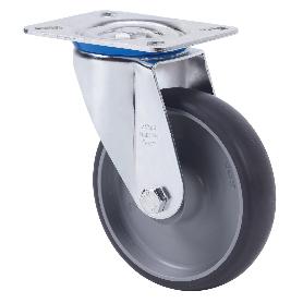 RUEDA GIRATORA PLACA 10ZV100-PGZN POLIAMIX-GOMA GRIS INYECT.EJE LISO