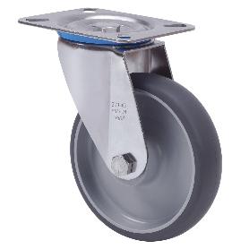 RUEDA GIRATORA PLACA INOX.10ZVI100-PGZR POLIAMIX-GOMA GRIS INYECT.RODILLOS