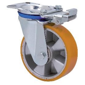 RUEDA GIRATORA PLACA MEC.DIR.10ZVMD200-AUB ALUMINIO-POLIUR.NARANJA EJE BOLAS