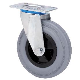 RUEDA GIRATORA PLACA 10ZV200-PSR POLIAMIX-GOMA GRIS EJE RODILLOS