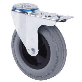 RUEDA GIRATORA AGUJERO M12 FRENO 20ZVFD160-PSR POLIAMIX-GOMA GRIS RODILLOS