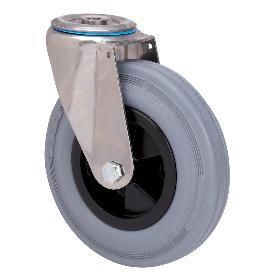 RUEDA GIRATORA AGUJERO M12 INOX.20ZVI200-PSN POLIAMIX-GOMA GRIS EJE LISO