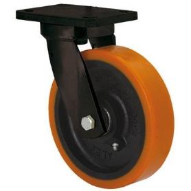 RUEDA GIRATORA PLACA (ANCHA) 10HLB300A-HUB HIERRO-POLIUR.NARANJA EJE BOLAS