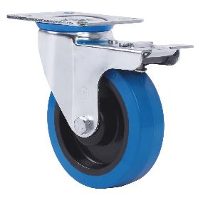 RUEDA GIRATORA PLACA FRENO 10ZVLFD80-PGMR POLIAMIX-GOMA AZUL EJE RODILLOS