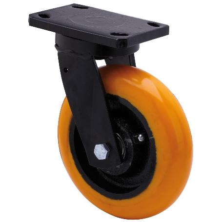 RUEDA GIRATORA PLACA 10HLB200-HUAB HIERRO-POLIUR.NARANJA EJE BOLAS BALONA