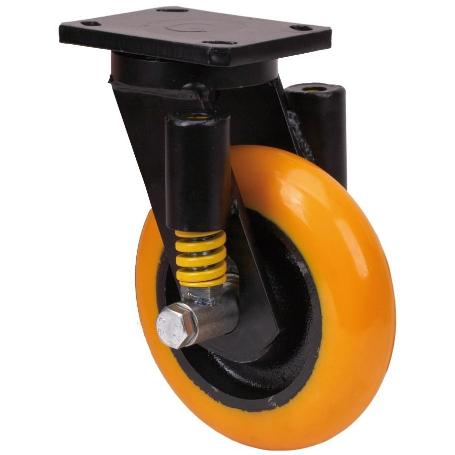 RUEDA GIRATORA PLACA 10HLSE150-HUAB SUSPENSION POLIUR.NARANJA BOLAS BALONA