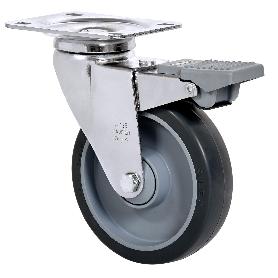 RUEDA GIRATORA PLACA FRENO 10AFD150CP-PGAISB GOMA GRIS EJE BOLAS