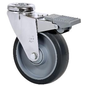 RUEDA GIRATORA AGUJERO M12 FRENO 20AFD150CP-PGAISB GOMA GRIS EJE BOLAS