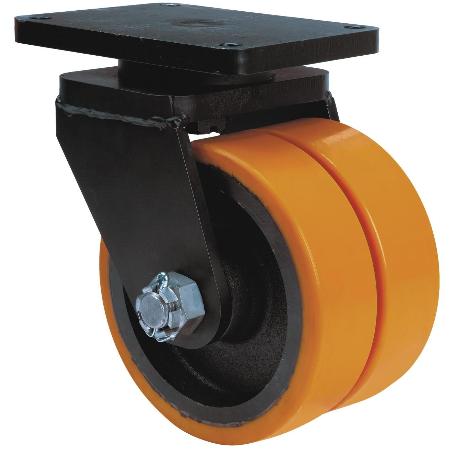 RUEDA GIRATORA PLACA 10HLR300-HUB HIERRO-POLIUR.NARANJA(DOBLE) EJE BOLAS