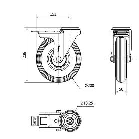 RUEDA GIRATORA AGUJERO M12 FRENO 20ZVFD200-RILR METALICO-NEUMATICA GRIS RODIL