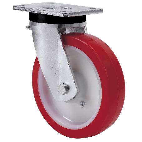 RUEDA GIRATORA PLACA 10SLR150-POB NYLON BLANCO-POLIUR.ROJO EJE BOLAS