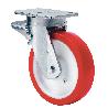 RUEDA GIRATORA PLACA FRENO 10SLRFD150-PO NYLON BLANCO-POLIUR.ROJO EJE LISO