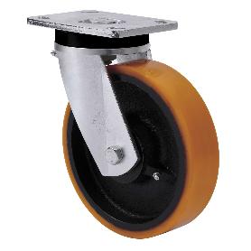 RUEDA GIRATORA PLACA 10SLR200-HUB HIERRO-POLIUR.NARANJA EJE BOLAS