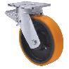 RUEDA GIRATORA PLACA FRENO 10SLRFD150-HUB HIERRO-POLIUR.NARANJA EJE BOLAS
