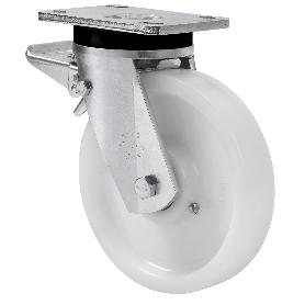 RUEDA GIRATORA PLACA FRENO 10SLRFD200-FT NYLON BLANCO EXTRAFUERTE EJE LISO