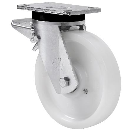 RUEDA GIRATORA PLACA FRENO 10SLRFD200-FT NYLON BLANCO EXTRAFUERTE EJE LISO