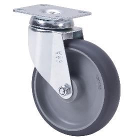 RUEDA GIRATORA PLACA 10BHA125-PGZN POLIAMIX-GOMA GRIS INYECT.EJE LISO