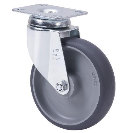 RUEDA GIRATORA PLACA 10BHA125-PGZN POLIAMIX-GOMA GRIS INYECT.EJE LISO