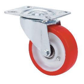 RUEDA GIRATORA PLACA 10TVC125-PO NYLON BLANCO-POLIUR.ROJO EJE LISO