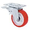 RUEDA GIRATORA PLACA FRENO 10TVCFD125-PO NYLON BLANCO-POLIUR.ROJO EJE LISO