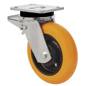 RUEDA GIRATORA PLACA FRENO 10SLRFD200-HUAB HIERRO-POLIUR.NARANJA BOLAS BALONA
