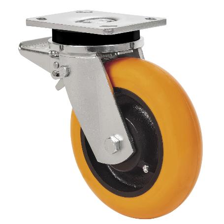 RUEDA GIRATORA PLACA FRENO 10SLRFD200-HUAB HIERRO-POLIUR.NARANJA BOLAS BALONA