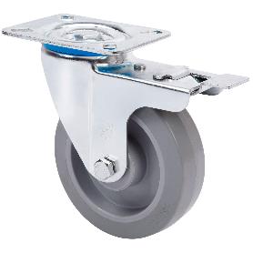 RUEDA GIRATORA PLACA FRENO 10ZVLFD100-PGR GOMA ELASTICA GRIS EJE RODILLOS