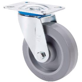 RUEDA GIRATORA PLACA 10ZV125-PGR GOMA ELASTICA GRIS EJE RODILLOS