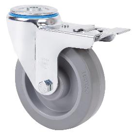 RUEDA GIRATORA AGUJERO M12 FRENO 20ZVFD160-PGR GOMA ELASTICA GRIS RODILLOS