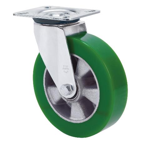 RUEDA GIRATORA PLACA 4MM 10ZVR200-AUGB ALUMINIO-POLIUR.VERDE EJE BOLAS