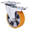 RUEDA GIRATORA PLACA FRENO 4MM 10ZVRFD160-AUB ALUMINIO-POLIUR.NARANJA BOLAS