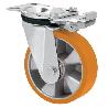 RUEDA GIRATORA PLACA MEC.DIR.4MM 10ZVRMD160-AUB ALUMINIO-POLIUR.NARANJA BOLAS