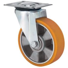 RUEDA GIRATORA PLACA 4MM 10ZVR200-AUB ALUMINIO-POLIUR.NARANJA EJE BOLAS