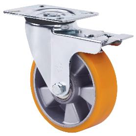 RUEDA GIRATORA PLACA FRENO 4MM 10ZVRFD200-AUB ALUMINIO-POLIUR.NARANJA BOLAS