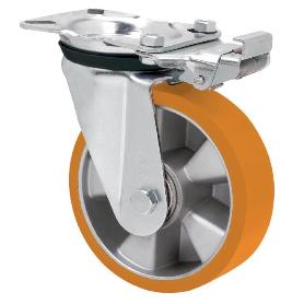 RUEDA GIRATORA PLACA MEC.DIR.4MM 10ZVRMD200-AUB ALUMINIO-POLIUR.NARANJA BOLAS