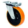 RUEDA GIRATORA PLACA MEC.DIR.4MM 10ZVRMD150-HUB HIERRO-POLIUR.NARANJA BOLAS