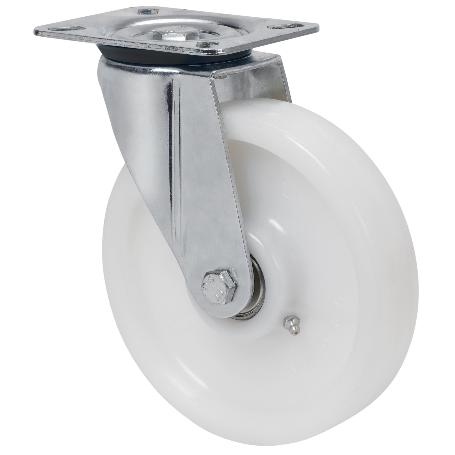 RUEDA GIRATORA PLACA 4MM 10ZVR150-FTB NYLON BLANCO EXTRAFUERTE EJE BOLAS
