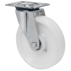 RUEDA GIRATORA PLACA 4MM 10ZVR200-FTB NYLON BLANCO EXTRAFUERTE EJE BOLAS