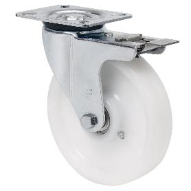 RUEDA GIRATORA PLACA FRENO 4MM 10ZVRFD200-FTB NYLON BLANCO EXTRAFUERTE BOLAS
