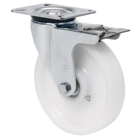 RUEDA GIRATORA PLACA FRENO 4MM 10ZVRFD200-FTB NYLON BLANCO EXTRAFUERTE BOLAS