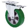 RUEDA GIRATORA PLACA FRENO 4MM 10ZVRFD160-AUGB ALUMINIO-POLIUR.VERDE BOLAS