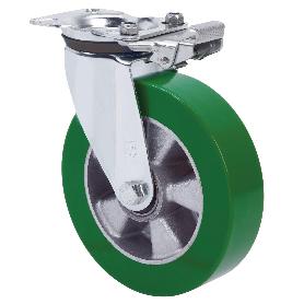 RUEDA GIRATORA PLACA MEC.DIR.4MM 10ZVRMD160-AUGB ALUMINIO-POLIUR.VERDE BOLAS