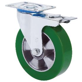 RUEDA GIRATORA PLACA FRENO 10ZVFD160-AUGB ALUMINIO-POLIUR.VERDE EJE BOLAS