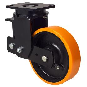 RUEDA GIRATORA PLACA 10HLSB200-HUB SUSPENSION HIERRO-POLIUR.NARANJA EJE BOLAS