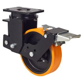 RUEDA GIRATORA PLACA FRENO 10HLSBFN200-HUB SUSPENSION POLIUR.NARANJA BOLAS