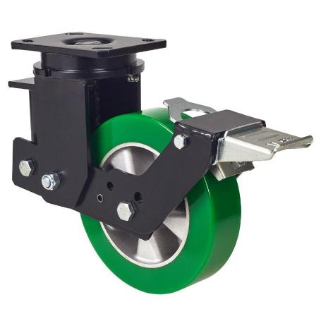 RUEDA GIRATORA PLACA FRENO 10HLSBFN160-AUGB SUSPENSION POLIUR.VERDE EJE BOLAS