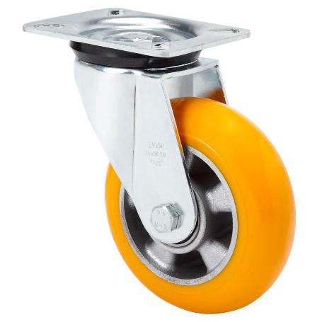 RUEDA GIRATORA PLACA 4MM 10ZVR160-AUAB ALUMINIO-POLIUR.NARANJA BOLAS BALONA