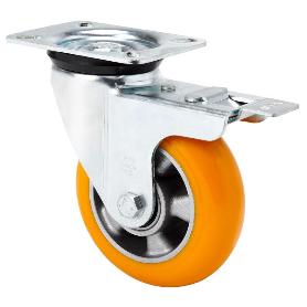 RUEDA GIRATORA PLACA FR.4MM 10ZVRFD160-AUAB ALUM-POLIUR.NARANJA BOLAS BALONA